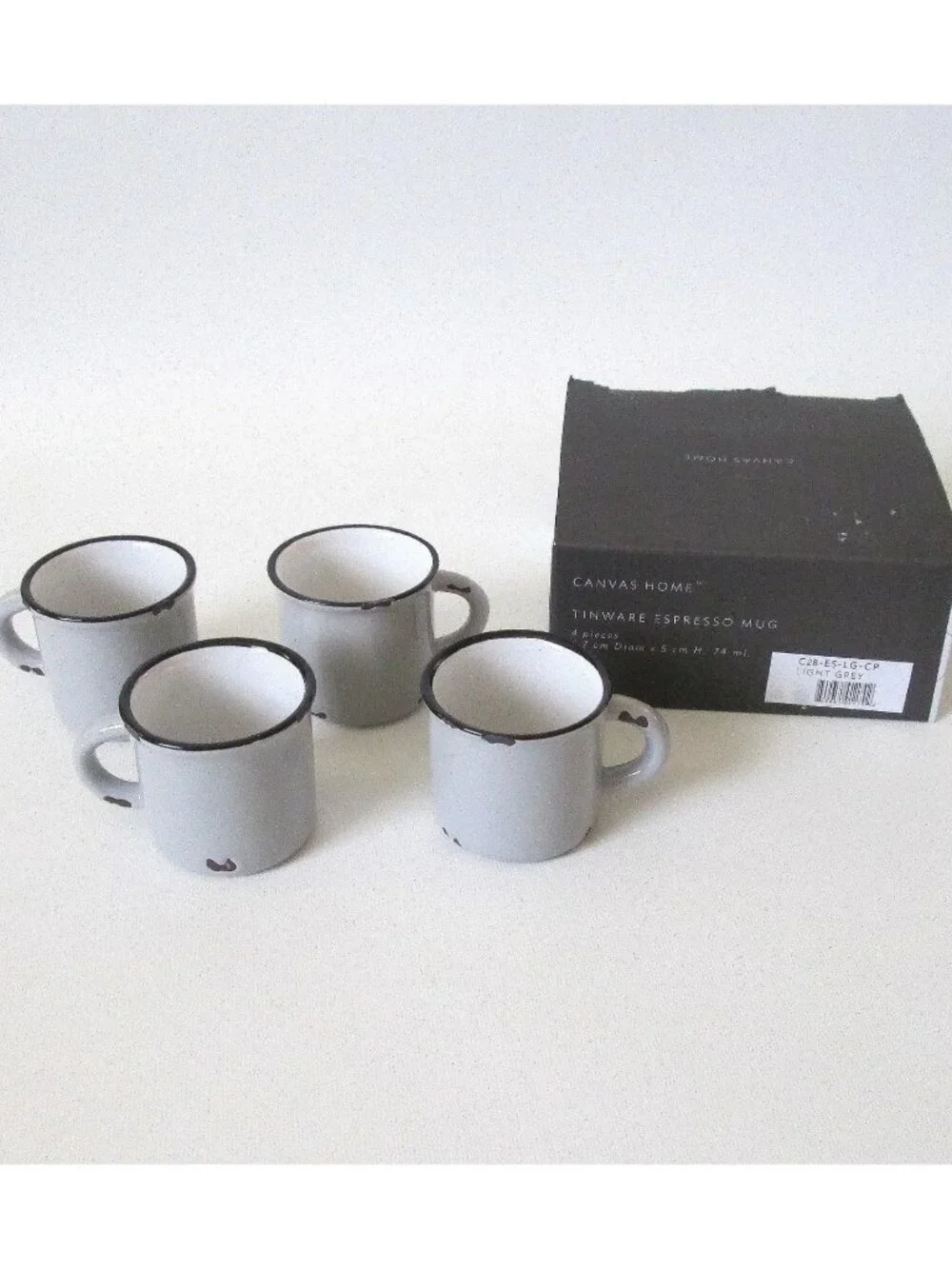 Canvas Home Tinware Espresso Mug Set 4 Cups Rustic Distressed Style With Box